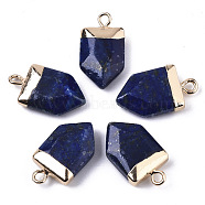 Natural Lapis Lazuli Pointed Pendants, with Light Gold Plated Top and Brass Loop, Arrow, Faceted, 19x10.5x4.5mm, Hole: 1.8mm(G-N326-34E)