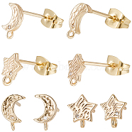 6Pcs 2 Style Star & Moon Brass Cubic Zirconia Stud Earring Findings, with Vertical Loop, with 12Pcs Friction Ear Nuts, Real 18K Gold Plated, 7~8.5x5~6.5mm, Hole: 0.5~0.7mm, 6Pcs/style(KK-BBC0012-70)