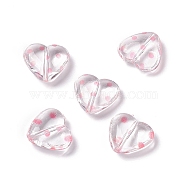 Transparent Acrylic Beads, Heart with Polka Dot Pattern, Clear, Pink, 15.5x17.5x6mm, Hole: 1.7mm(OACR-C009-05F)