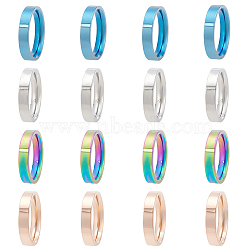 16Pcs 4 Colors 201 Stainless Steel Plain Band Rings Set for Women, Mixed Color, US Size 6 1/2(16.9mm), 4Pcs/color(RJEW-BC0001-02)