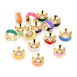 Grooved Brass Enamel Beads, Real 18K Gold Plated, Ring, Mixed Color, 9x4mm, Inner Dianmeter: 4.5mm(KK-O140-22B)