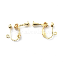 Brass Clip-on Earring Findings, Screw Non Pierced Earring Converter, with Loops, Real 18K Gold Plated, 16x18.5x4.5mm, Hole: 1.8mm(KK-P232-05G)