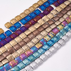 Electroplated Non-magnetic Synthetic Hematite Beads Strands, Frosted, Faceted, Square, Mixed Color, 10x10x4mm, Hole: 0.7mm, about 40pcs/strand, 15.9 inch(40.5cm)(G-P367-B)