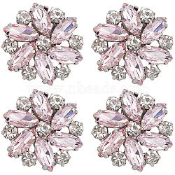 4Pcs Brass Rhinestone Detachable Shoe Buckle Clips, Flower, Rosaline, 34x32x10mm(AJEW-GF0008-76)