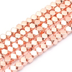 Electroplate Non-magnetic Synthetic Hematite Beads Strands, Grade AA, Long-Lasting Plated, Faceted, Cube, Rose Gold Plated, 3x3x3mm, Hole: 0.8mm, about 141pcs/strand, 15.7 inch(40cm)(G-L485-10B-RG)