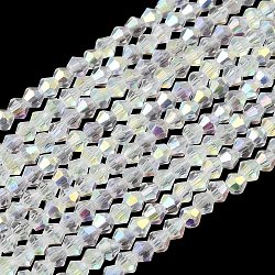AB Color Plated Transparent Glass Beads Strands, Bicone, Faceted, Half Plated, Clear AB, 2.5x3mm, Hole: 0.7mm, about 148~149pcs/strand, 15.35~15.55''(39~39.5cm)(GLAA-G127-01I)