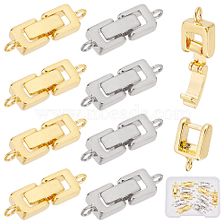 12 Sets 2 Colors Brass Fold Over Clasps, 1-Hole, Platinum & Golden, 24x7x4mm, Hole: 1mm, 6sets/color(FIND-SC0002-74)