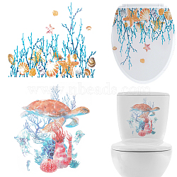 6 Sheets 2 Styles Ocean Theme PVC Self Adhesive Decorative Stickers, Waterproof Decals for Home Wall, Bathroom Decoration, Mixed Shapes, 251~292x251~291x0.2mm, Sticker: 240~273x245~275mm, 3 sheets/style(DIY-CN0002-95)