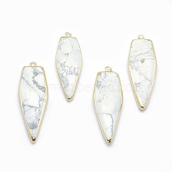 Natural Howlite Pendants, with Brass Findings, teardrop, Golden, 46~53x15~18x5.5~7mm, Hole: 2mm(G-P383-02G)