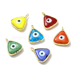 Handmade Lampwork Pendants, with Eco-friendly Light Gold Brass Findings, Long-Lasting Plated, Cadmium Free & Lead Free, Triangle with Evil Eye Charm, Mixed Color, 16x13.5x4~4.5mm, Hole: 2mm(LAMP-C009-01LG-M)