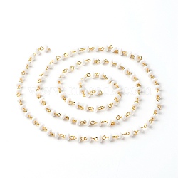 Handmade Polymer Clay Beaded Chain, Link Chain, with Golden Iron Eye Pin, for Bracelet Necklace Making, Creamy White, 7x3.5mm, about 3.28Feet/strand(1m)/strand(AJEW-JB00999-01)
