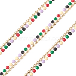 304 Stainless Steel Link Chains, with Enamel Charms, Unwelded, Teardrop, Golden, 6x5x1.5mm(CHS-P016-30G)