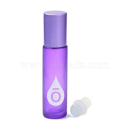 Glass Color Essential Oil Empty Perfume Bottles, with PP Plastic Caps and Roller Ball, Column, Frosted, Purple, 2x8.5cm, Capacity: 10ml(0.34fl. oz)(MRMJ-K013-03F)