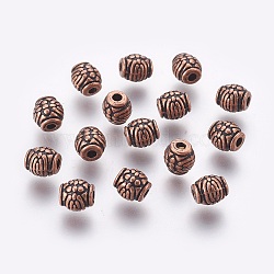 Tibetan Style Alloy Beads, Drum with Flower, Cadmium Free & Lead Free, Red Copper, 6x6mm, Hole: 2mm(RLF0604Y)