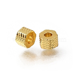 Brass Beads, Textured Hexagon, Rack Plating, Long-Lasting Plated, Golden, 3x4.7x4.7mm, Hole: 2mm(KK-CBA0DF0-07G)