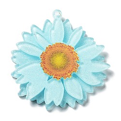 Printed Transparent Acrylic Pendants, 3D Flower Charms, Light Cyan, 42.5x40x4mm, Hole: 1.5mm(SACR-P029-B03)