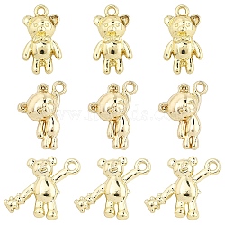 30Pcs 3 Styles Rack Plating Alloy Pendants, Bear Charms, Cadmium Free & Lead Free, Light Gold, 14~16x9~17x3~4mm, Hole: 1.4mm, 10pcs/style (FIND-YW0010-90)