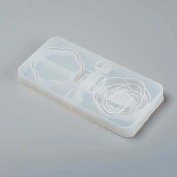 Foldable Makeup Mirror Silicone Resin Molds, for DIY UV Resin & Epoxy Resin Craft Casting Making, Rose Shape, White, 161x78x15mm, Inner Size: 15~72x11~60mm