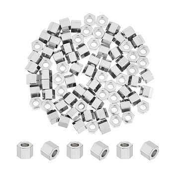 80Pcs 304 Stainless Steel Spacer Beads, Hexagon, Stainless Steel Color, 3x3x3mm, Hole: 1.4mm