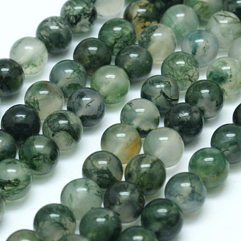 Natural Moss Agate Beads Strands, Round, 4mm, Hole: 0.6mm, about 95pcs/strand,  14.76 inch(37.5cm)
