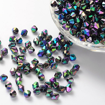 Bicone AB Color Plated Eco-Friendly Transparent Acrylic Beads, Black, 6x6mm, Hole: 1mm, about 6250pcs/500g
