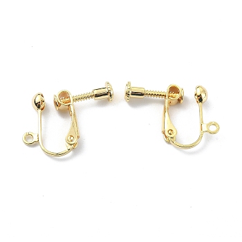 Brass Clip-on Earring Findings, Screw Non Pierced Earring Converter, with Loops, Real 18K Gold Plated, 16x18.5x4.5mm, Hole: 1.8mm
