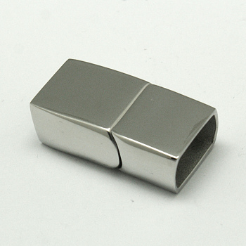 Tarnish Resistant 304 Stainless Steel Magnetic Clasps with Glue-in Ends, Rectangle, Stainless Steel Color, 25x13x8mm, Hole: 6x11mm