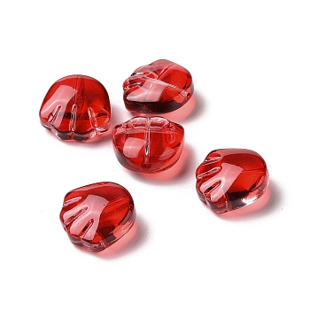 Transparent Spray Painted Glass Beads, Bear Claw Print, Red, 14x14x7mm, Hole: 1mm