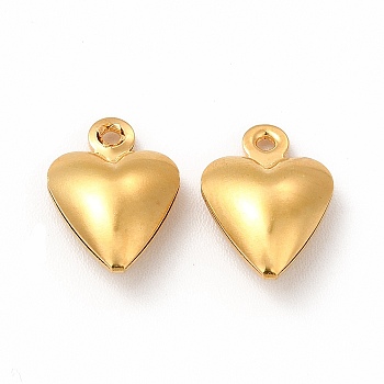 304 Stainless Steel Charms, Puffed Heart Charm, Golden, 12x8.5x4mm, Hole: 1mm