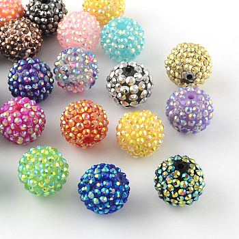 AB-Color Resin Rhinestone Beads, with Acrylic Round Beads Inside, for Bubblegum Jewelry, Mixed Color, 14x12mm, Hole: 2~2.5mm