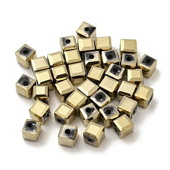 Electroplate Glass Beads, Faceted, Cube, Light Khaki, 5.5x5.5x5.5mm, Hole: 1.6mm , 100pcs/bag