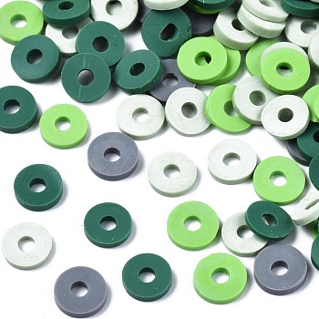 Handmade Polymer Clay Beads, Heishi Beads, for DIY Jewelry Crafts Supplies, Disc/Flat Round, Green, 6x1mm, Hole: 2mm, about 26000pcs/1000g