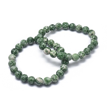 Natural Green Spot Jasper Bead Stretch Bracelets, Round, 2 inch~2-3/8 inch(5~6cm), Bead: 5.8~6.8mm