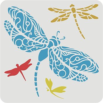 Large Plastic Reusable Drawing Painting Stencils Templates, for Painting on Scrapbook Fabric Tiles Floor Furniture Wood, Square, Dragonfly Pattern, 300x300mm