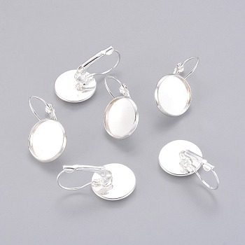 Brass Leverback Earring Findings, Nickel Free, Silver Color Plated, 25~27x16mm, Tray: 14mm
