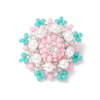 Loom Pattern Glass Seed Beads, with Shell Pearl Beaded, Flower Pendant, Pearl Pink, 21x21x8.5mm, Hole: 0.8mm