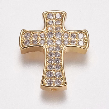 Brass Micro Pave Cubic Zirconia Beads, Cross, Golden, 23.5x19.5x3.5mm, Hole: 1.5mm