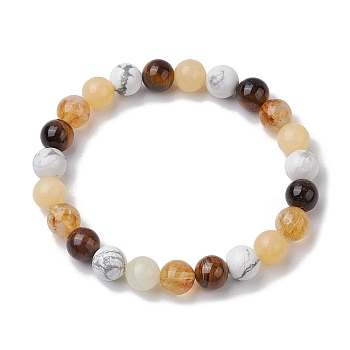 8.5mm Round Natural Topaz Jade & Howlite & Tiger Eye & Citrine Bead Stretch Bracelets for Women, Inner Diameter: 2-1/8 inch(5.5cm)