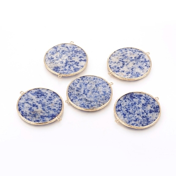 Natural Blue Spot Jasper Links connectors, with Golden Tone Brass Findings, Flat Round, 47.5~48x41.5~42x2~2.5mm, Hole: 1.6~1.8mm