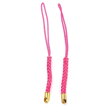 Polyester Cord Mobile Straps, with Golden Plated Iron Findings, Cerise, 7.6~8.1cm