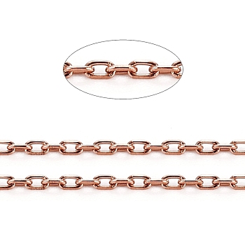 Ion Plating(IP) 304 Stainless Steel Cable Chains, Diamond Cut Thin Chains, Soldered, Faceted, with Spool, Oval, Rose Gold, 1.5x0.9x0.2mm, about 32.8 Feet(10m)/roll