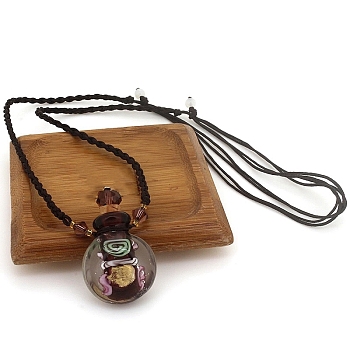 Lampwork Perfume Bottle Necklace with Ropes, Old Rose, 22.05~28.35 inch(56~72cm), Capacity: 1ml(0.03fl. oz)