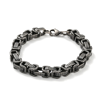 Ion Plating(IP) 201 Stainless Steel Byzantine Chain Bracelets, Gunmetal, 8-3/4 inch(22.3cm)