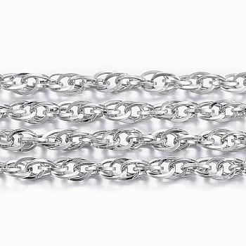 304 Stainless Steel Rope Chains, with Spool, Soldered, Stainless Steel Color, 2.5x2x0.3mm, about 32.8 Feet(10m)/roll