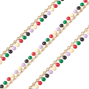 304 Stainless Steel Link Chains, with Enamel Charms, Unwelded, Teardrop, Golden, 6x5x1.5mm