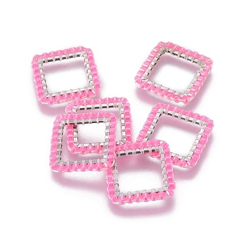 MIYUKI & TOHO Handmade Japanese Seed Beads, with 304 Stainless Steel Link Rings, Loom Pattern, Square, Silver, Pearl Pink, 15x15x1.8~2mm