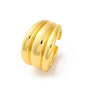 Rack Plating Brass Grooved Open Cuff Rings, Cadmium Free & Lead Free, Real 18K Gold Plated, Inner Diameter: 17mm