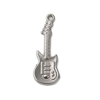 Non-Tarnish 304 Stainless Steel Pendants, Guitar Charm, Stainless Steel Color, 31x11x2mm, Hole: 1.6mm