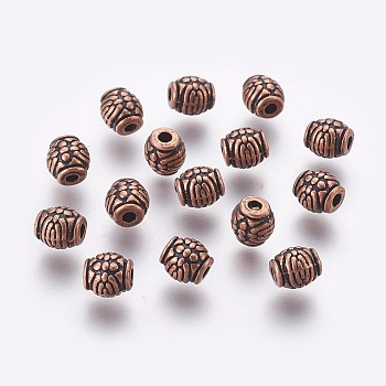 Tibetan Style Alloy Beads, Drum with Flower, Cadmium Free & Lead Free, Red Copper, 6x6mm, Hole: 2mm