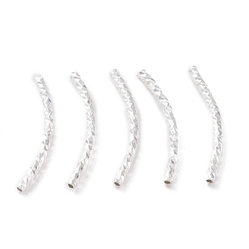 Brass Tube Beads, Long-Lasting Plated, Curved Beads, Tube, 925 Sterling Silver Plated, 20x1.5mm, Hole: 0.8mm